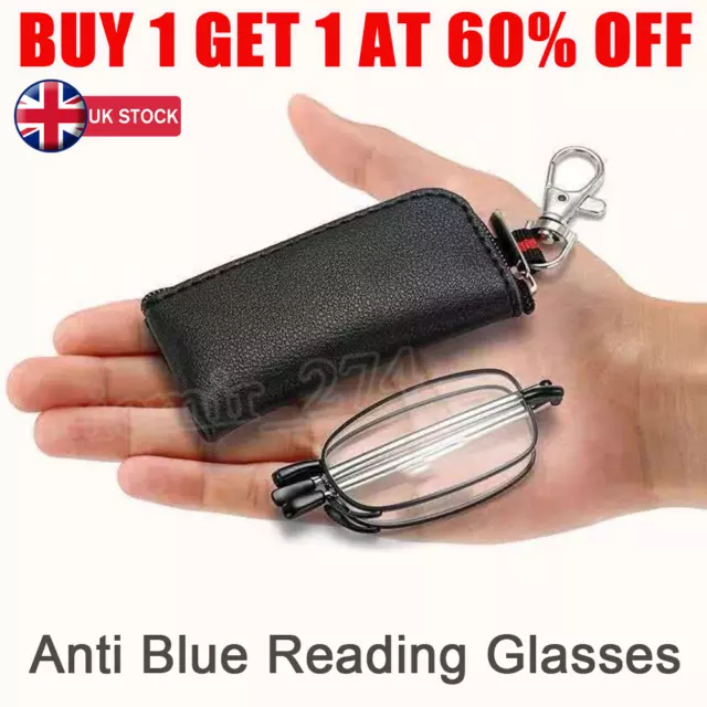 Mens Ladies Unisex Foldable Telescopic Folding Reading Glasses Anti-Blue+Case UK