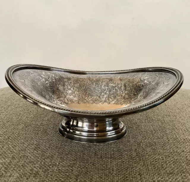 VTG Ellis Barker Silverplate Oval Pedestal Dish Bowl w/Menorah Mark, 6.5"