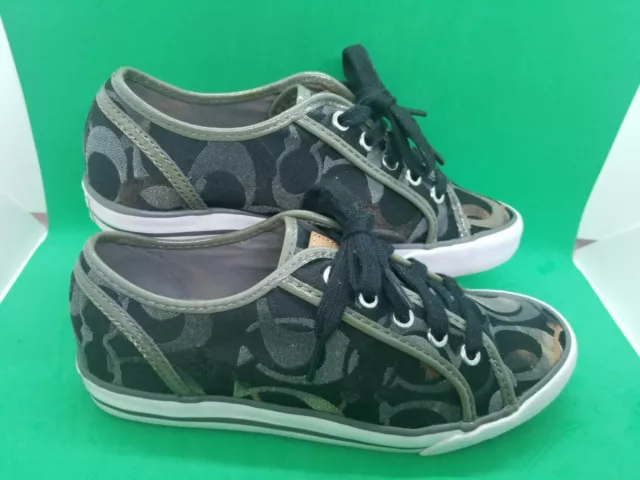 Coach DEE Black/Gray Monogram C Fabric Sneakers Women’s Shoes Size 7B