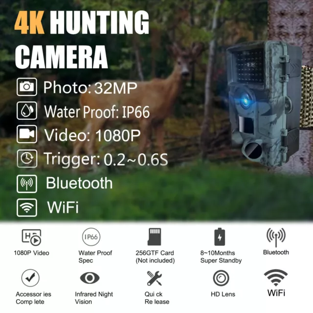 Bluetooth WiFi Hunting Trail Camera 1080P 32MP Infrared Night Wildlife Scouting 2