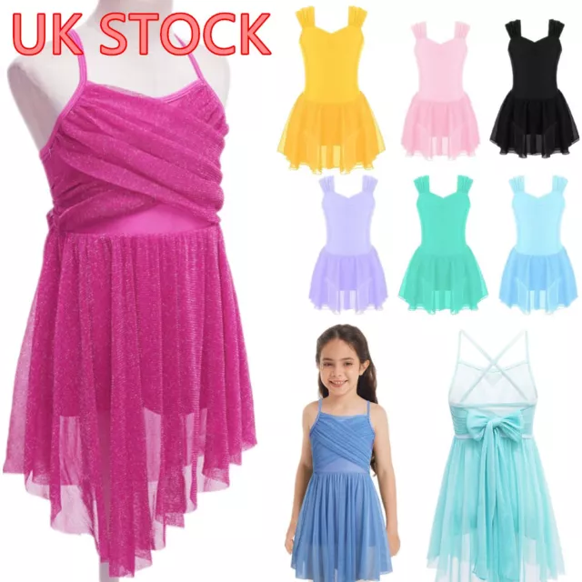 UK Kids Girls Lyrical Chiffon Ballet Dance Dress Tutu Skirt Performance Costume