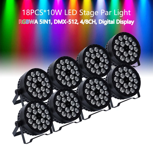 8Pcs 180W LED RGBWA LED Par Light Stage Washer Light DMX DJ Par 64 Can Lights
