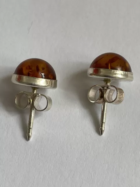 Sterling Silver (925) Amber Stud Earrings (New Old Stock)