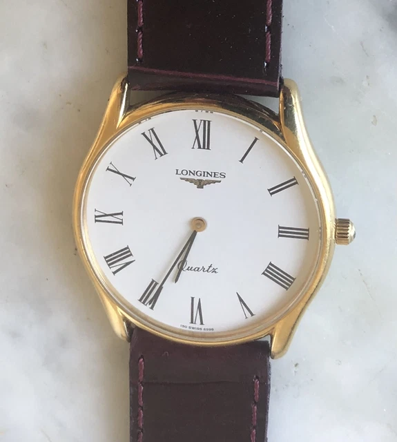 LONGINES MONTRE HOMME Plaque Or Quartz Bracelet Crocodile