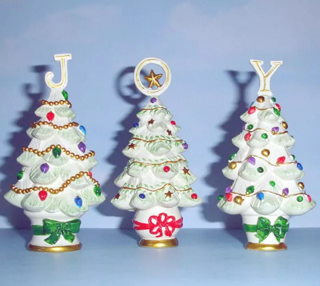 Lenox 3 PC. Christmas Tree Assortment Topped with Letters J-O-Y Handpainted New