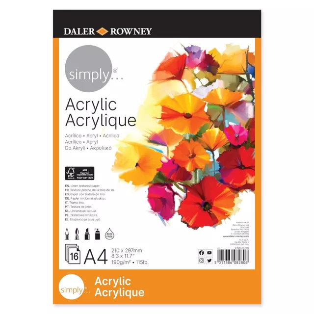 Daler-Rowney Simply Linen Texture 190 gsm A4 Acrílico ALMOHADILLA DE ACRÍLICO 190G 16SH