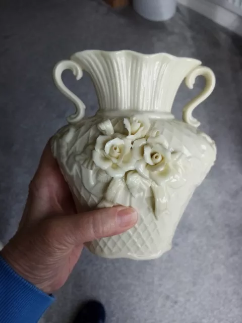 Vintage Cream Ware  Embossed Rose Vase,  Rose Bouquet Basket In Relief 15.5Cm