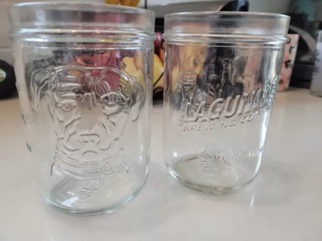 Pair (2) Lagunitas Brewing Co 10 Oz Mason Jar Glasses Beer IPA Embossed Dog 2