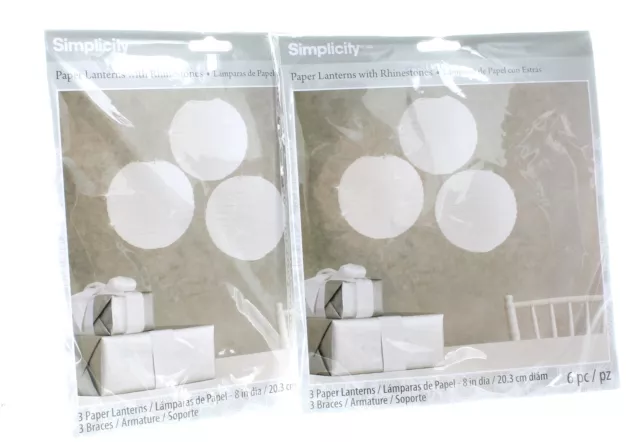 Lot of 6 Paper Lanterns w/ Rhinestones 8" White Wedding Event Party Decorations