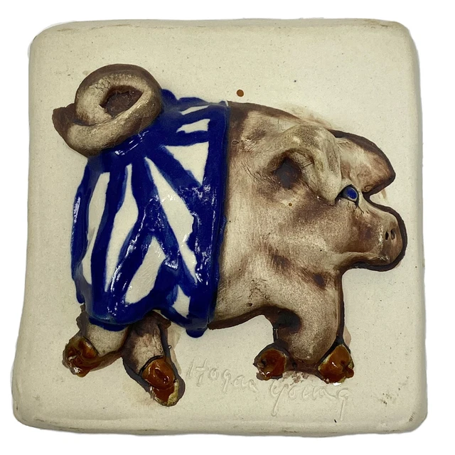 Vintage Ceramic PIG wall Hanging Handpainted SIGNED Hogan Young