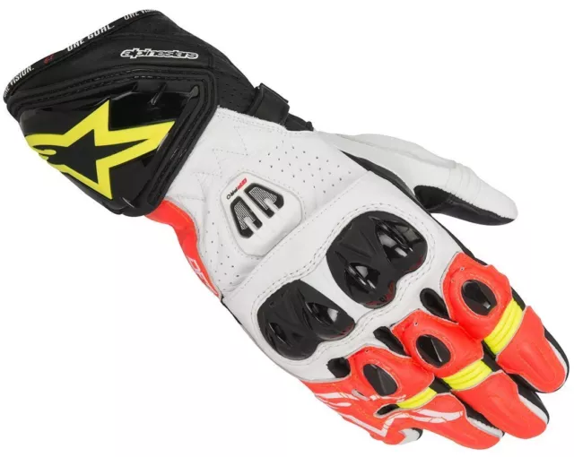 Alpinestars GP PRO R2 Red Fluo Orange Leather Motorcycle Race Gloves 30% OFF