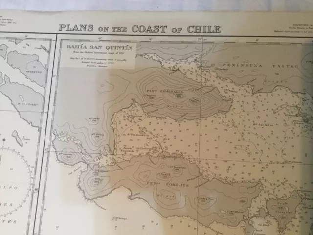 Genuine 60s Vintage Nautical Chart Plans on the Coast of Chile