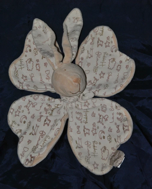 Peluche Doudou Lapin Plat Ecru Beige EVEIL ET TENDRESSE CMP Pétale Trèfle TTBE
