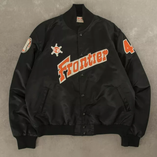 Vintage 80s Frontier Baseball Jacket L Made In Usa Men's Black