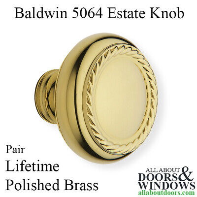 Baldwin 5064 Estate Knob, Pair - Lifetime Polished Brass