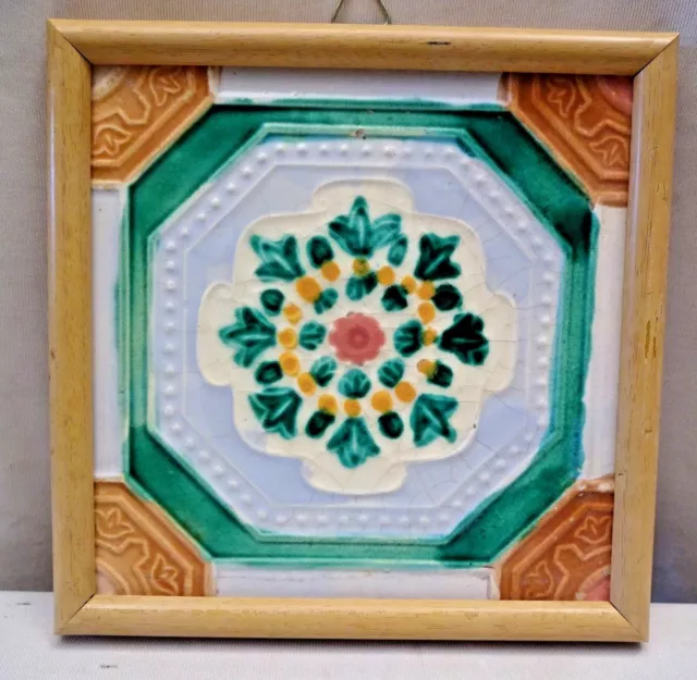Antique Tile Majolica India Art Nouveau Architecture Geometric Design Wankan#415 2