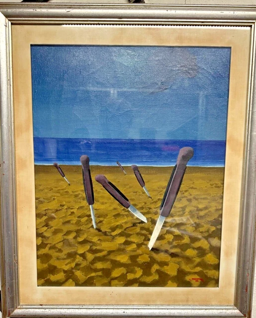 Lillo Messina Olio Su Tela  50 X 70 Coltelli Sulla Spiaggia 1972