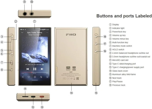 FIIO M21 ANDROID 13 Portable Music Player w/Snapdragon 680, DSD (Dark ...