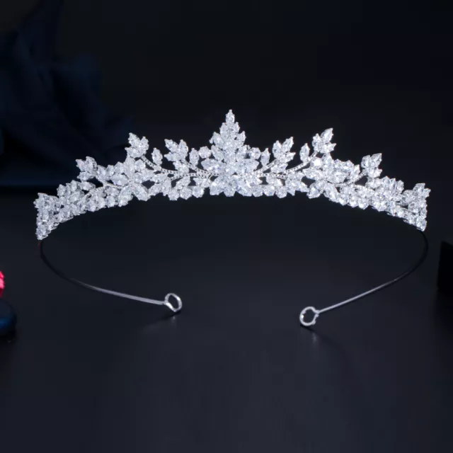 CZ Blatt Blume Frauen Engagement Königin Krone Tiara Haar Stirnband Modeschmuck