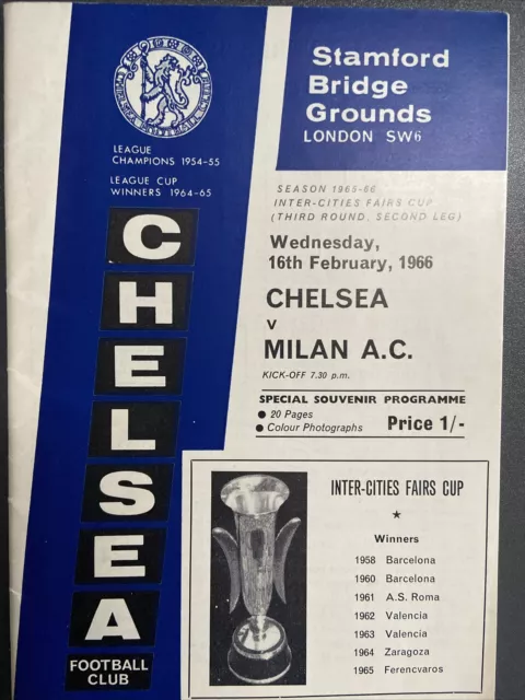 Chelsea v AC Milan(Fairs Cup 3rd round 2nd leg 65/6) 16/2/66 TC