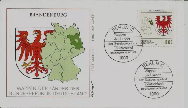 BRD FDC MiNr 1589 (2Bln) "Wappen der Länder der Bundesrepublik (I)" Brandenburg