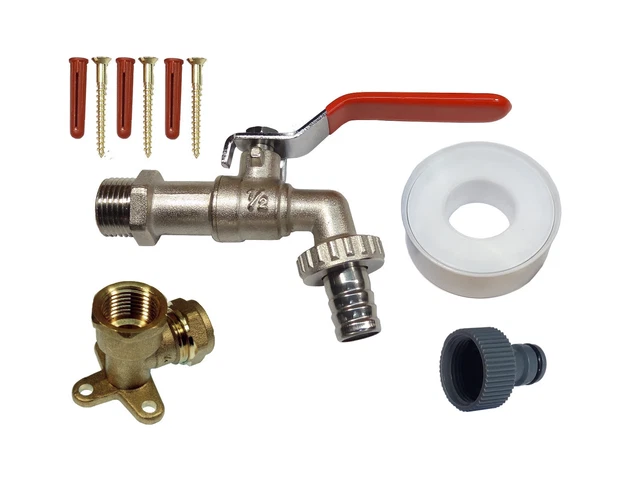 Hebel Außenhahn Kit mit Messing Wandplatte Ellbogen & Gartenschlauch Rohrbeschlag