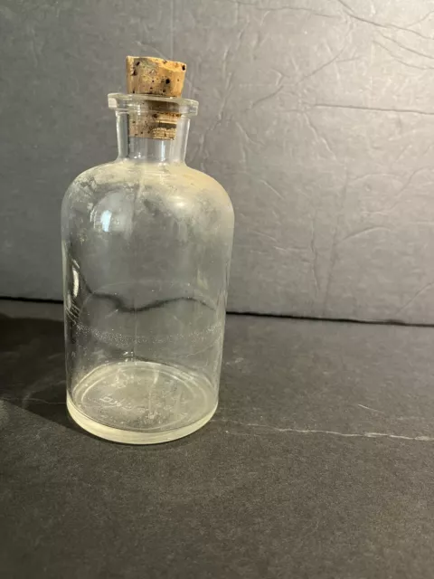 Pyrex Lab Apothecary Jar Clear Glass Bottle 5”Cork Stopper USA VTG