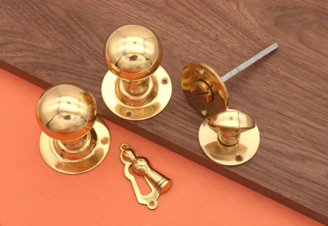 Door Knobs Mortice Ball Handle Bathroom Thumb Turn or Escutcheons Polished Brass