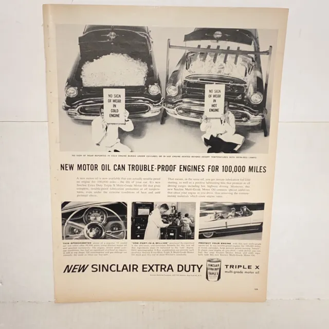 Vintage 1956 Sinclair Extra Duty Triple X Motor Oil Magazine Print Advertisement