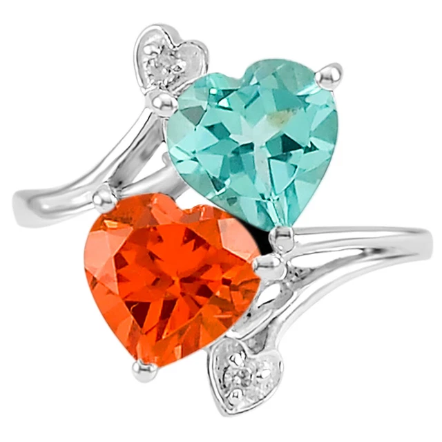 Treated Paraiba Tourmalinee & Padparadscha 925 Silver Ring s.6.5 Jewelry