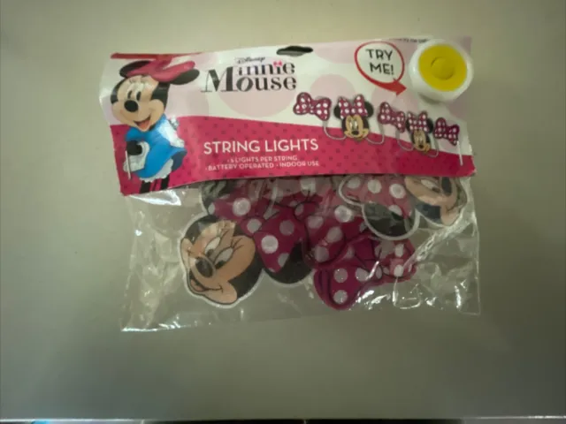 Luces de cuerda LED de Disney Minnie Mouse 5 pies luces alimentadas por batería NUEVAS para 2023