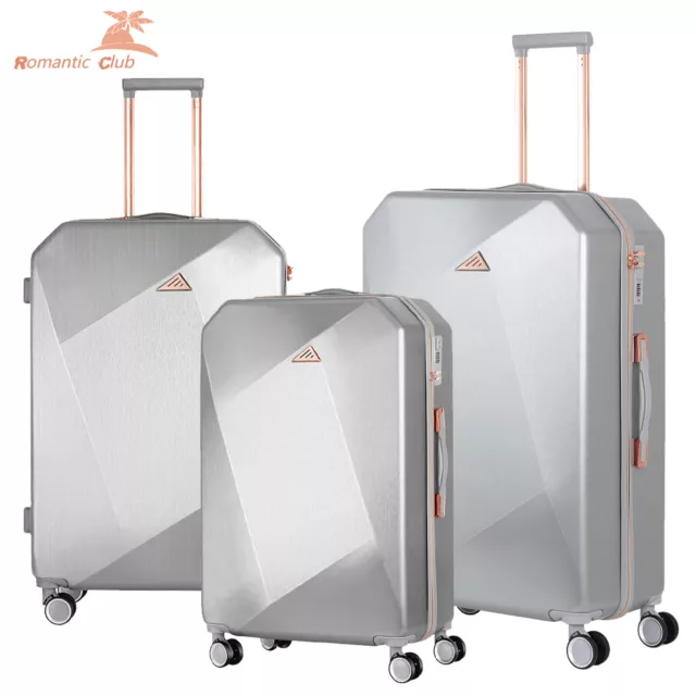3Piece Set Luggage PC+ABS Hardshell Suitcase with Spinner Wheels TSA Lock Silver
