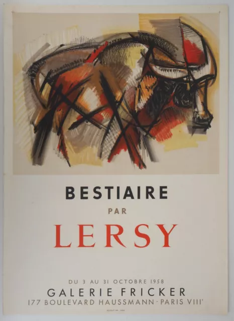 [AFFICHE D'ART] Roger LERSY : Bestiare #Galerie Fricker #Paris, 1958