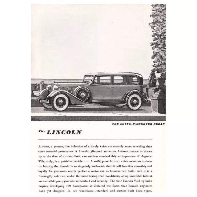 1934 Lincoln Seven-Passenger Sedan: A Word A Jesture Vintage Print Ad