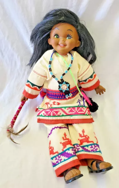 Vintage Folk Art Huichol Doll 12” Traditional Hand Made Mexican Native Doll