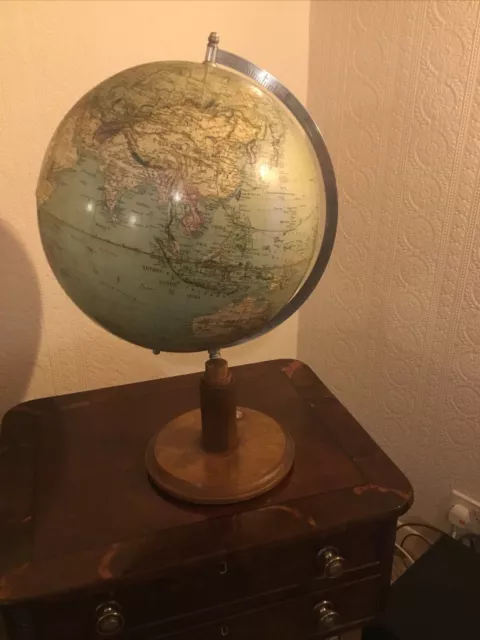 A Superb Large Vintage German Globe Of The World, On Stand Circa 1950.