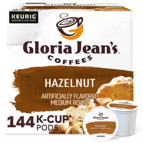 Gloria Jean's Hazelnut K-Cups, Medium Roast Coffee, 144 Count