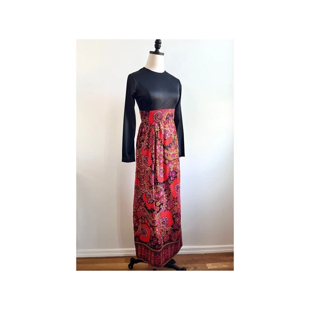 60s vintage maxi dress psychedelic print long sleeve NWT Small 1960s