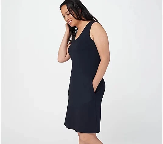 SKECHERS NEW $47 SkechLuxe Day Off V-Neck Dress Solid Black 3X
