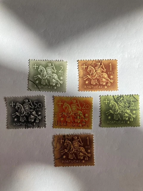 6 × BRIEFMARKEN PORTUGAL ##  RITTER ZU PFERD  ##  ca. 50er JAHRE GESTEMPELT