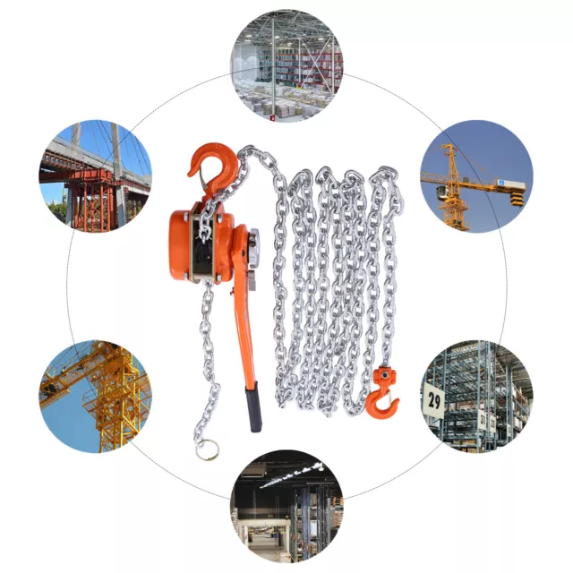 Chain Hoist Chain Block 1.5 Ton Capacity 20 Feet Lift Steel Construction Orange
