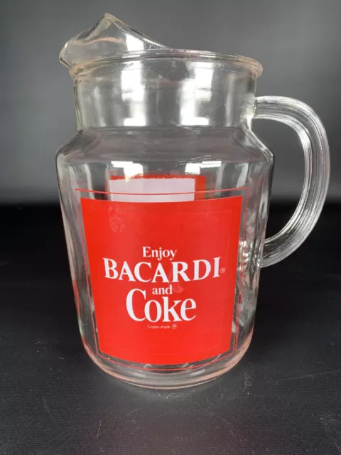 Vintage Bacardi Rum and Coca-Cola / Coke Advertising Glass Pitcher