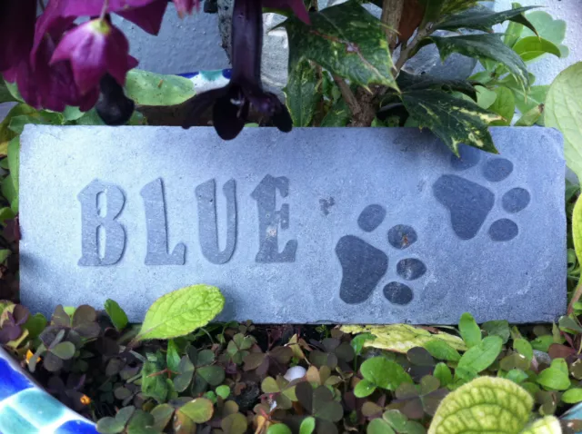 Handcarved slate Pet memorial garden plaque, dog cat personalised Cornish artist