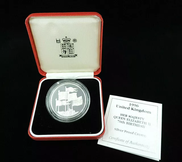 1996 Her Majesty Queen Elizabeth II 70th Anniversary Sterling Silver Proof Crown