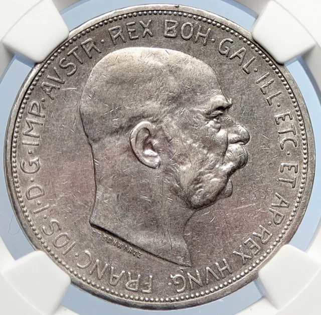 1909 AUSTRIA w King FRANZ JOSEPH I Austrian Silver Old 5 Corona Coin NGC i105710