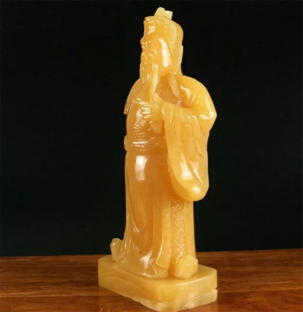8" Chinese Natural Yellow Jade Carving Wealth Guan Gong Yu Warrior God Sculpture 3