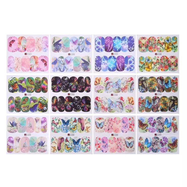 fr 12 Sheets Butterfly  Nail Art Water Transfer Stickers Decal DIY Nail Tips