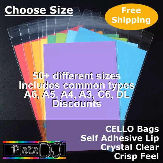 CELLO Bags 50+ Sizes A6 A5 A4 C6 PP Cellophane Crystal Clear Adhesive Lip #PRA1