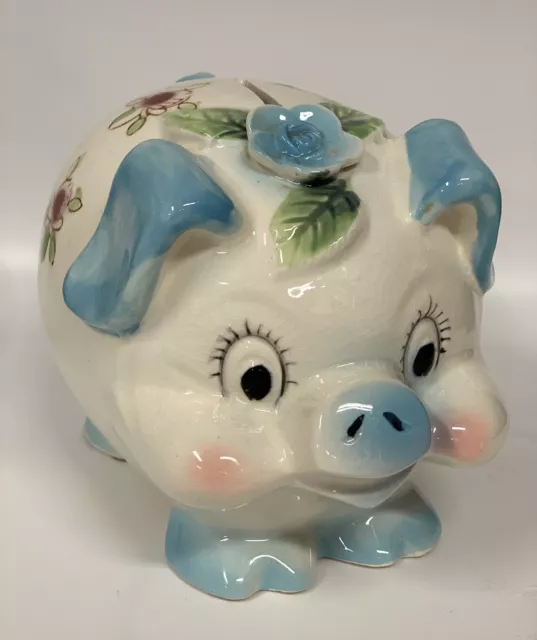 Vintage Wales Japan Ceramic Hand Decorated Anthropomorphic Piggy Bank 7”x 5”
