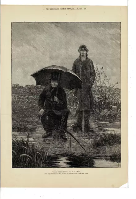 Mar 12 1881 Illustrated London News Fishing In The Rain Wd Sadler Ad Print I968